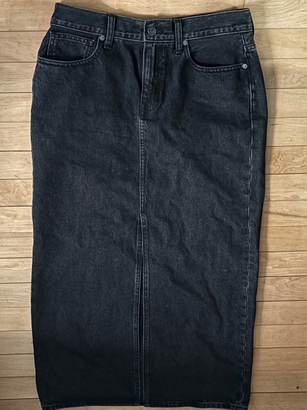 Madewell Black Denim Maxi Skirt with Front Slit